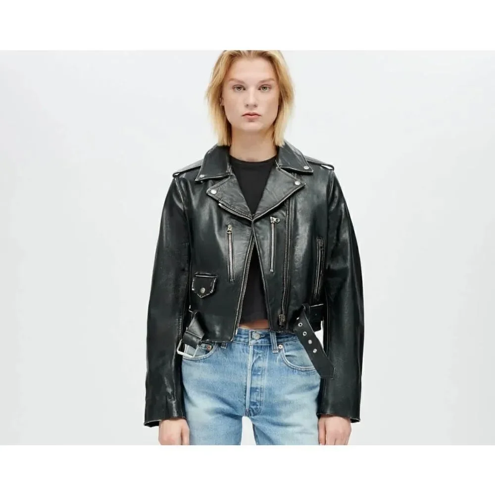 Re/Done Black Leather Racer Leather Jacket Size Small 713-06WRACRJK